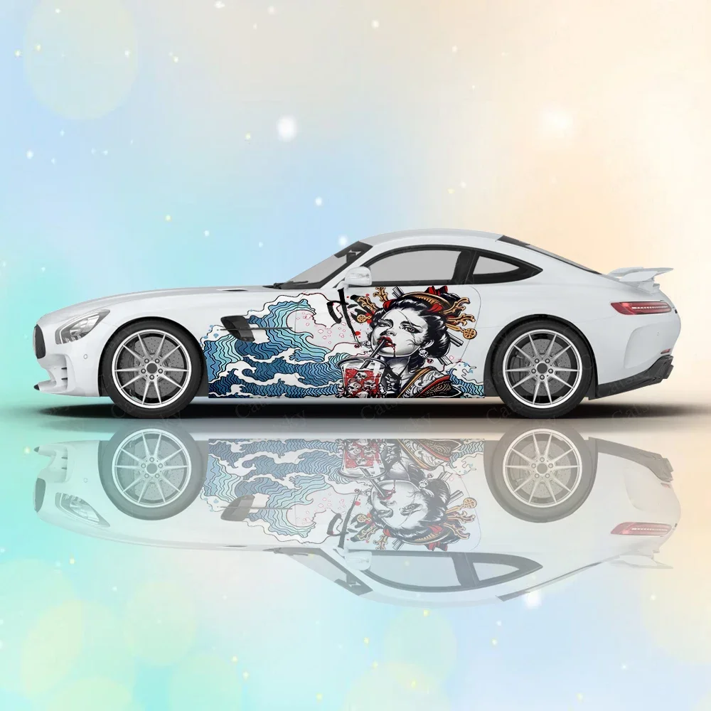 Dance Girl Wave Art Car Side Sticker Decoration Protection, Waterproof Self-adhesive Decal Auto Accessories Wrap Cover