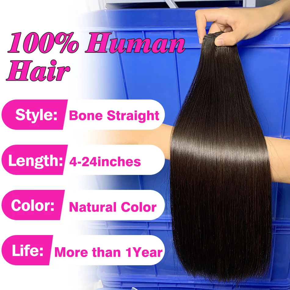 Esty 4-24 Inci SDD Bone Straight Human Hair Extensions Rambut Asli Hitam Alami 100% Rambut Manusia Tanpa Proses Bundel Rambut Manusia
