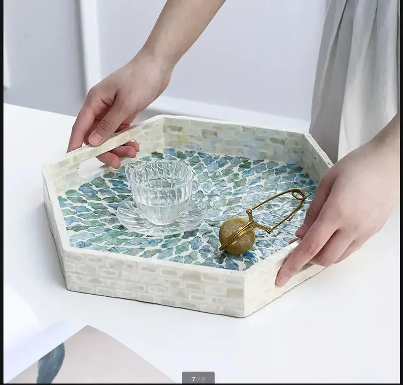 

Hexagon Storage Tray Wooden Pallets Shell Decorative Plate Tea Tray Snack Plate Fruit Plate Key Disk Organize Disk Serving Trays