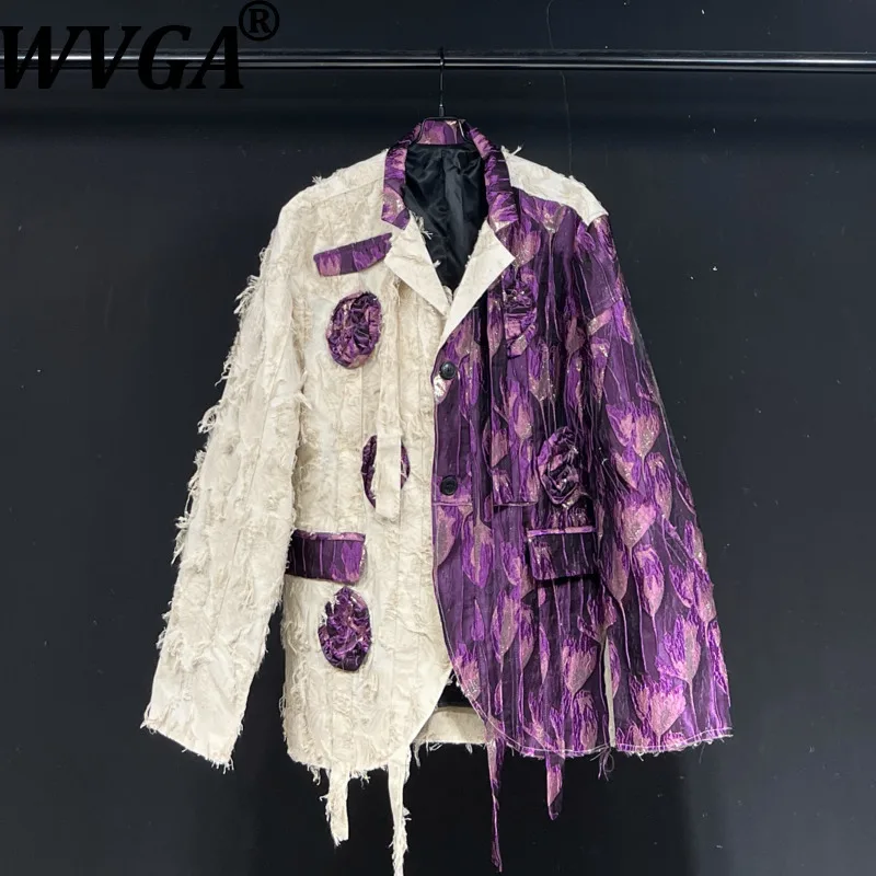 

WVGA осень-зима новый мужской прилив сращенный кружевной модный пиджак с длинными рукавами нишевый шикарный повседневный пиджак с отложным воротником Ins Y2K W12722