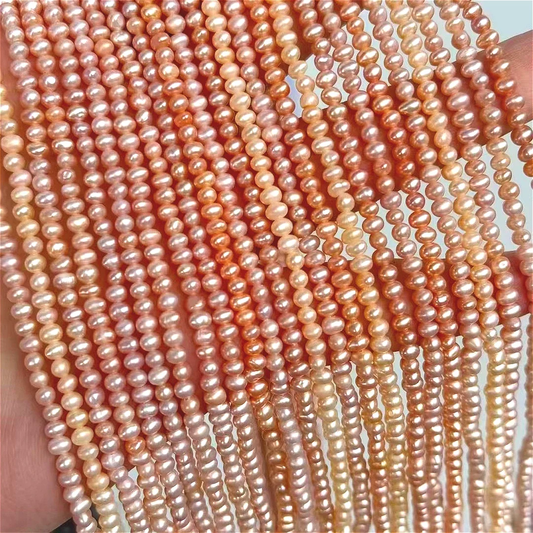 3-3.5mm3A المياه العذبة الطبيعية البيضاوي الأبيض الأرجواني الوردي معزولة فضفاض حبة رائعة النساء JewelryDIY قلادة سوار إكسسوارات