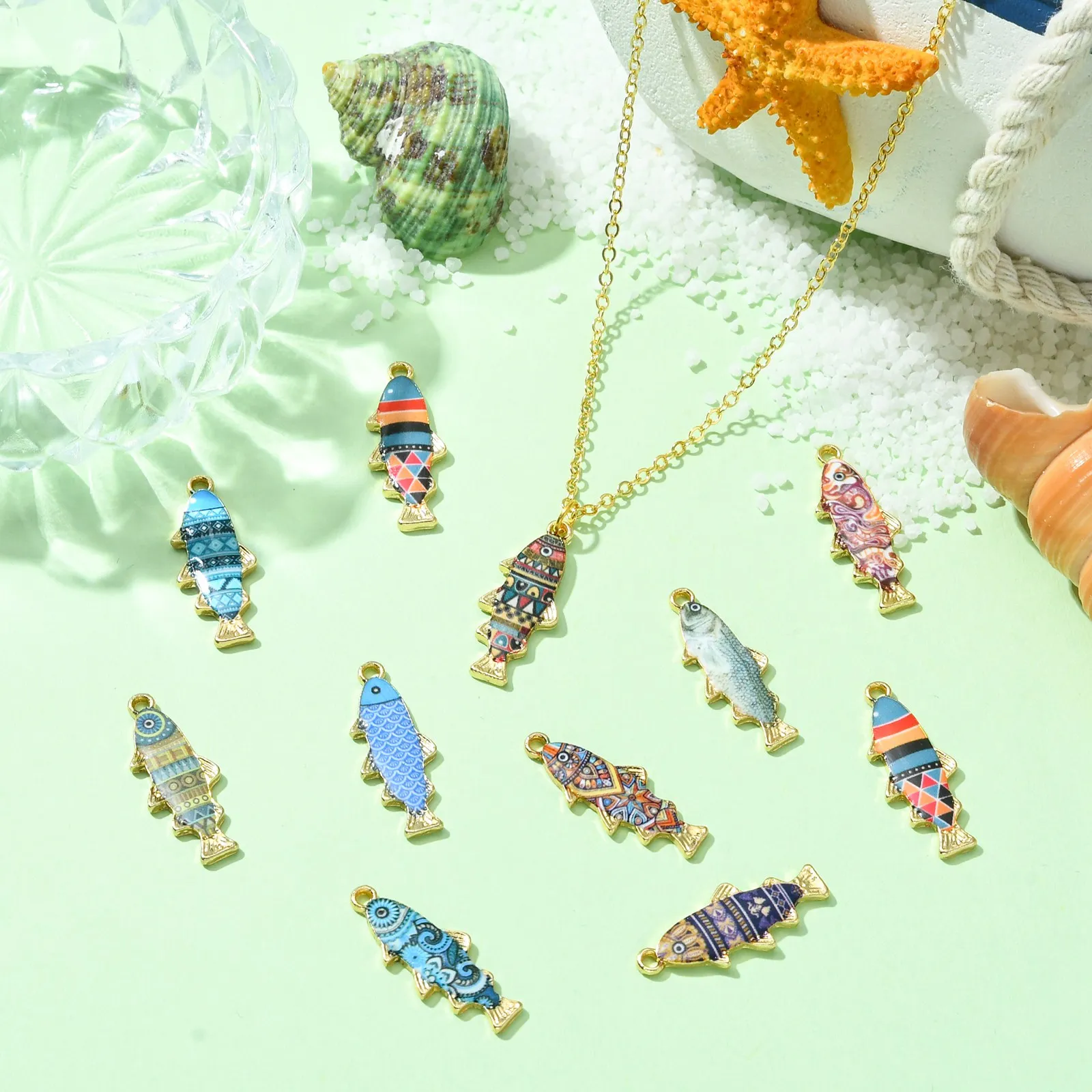 40Pcs 10 Styles Colorful Enamel Fish Charms Summer Ocean Pendants Aquatic Animal Charms for DIY Bracelet Necklace Making