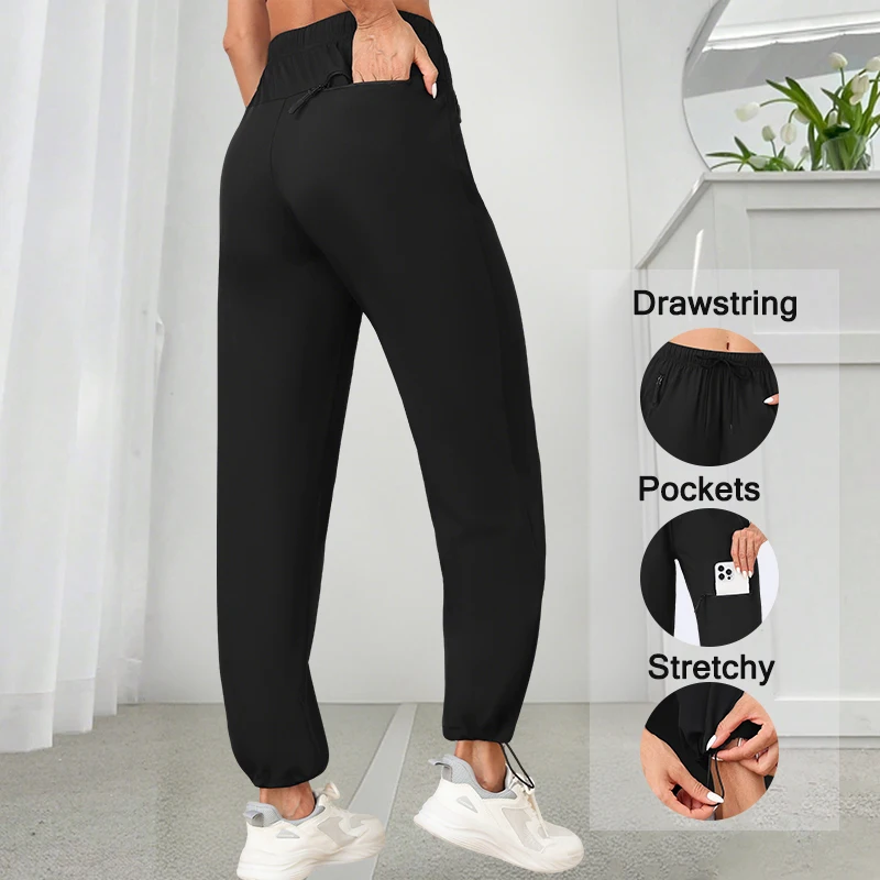 Pantaloni da donna in tessuto multiuso a 4 tasche con coulisse regolabile in vita con orlo arricciato Pantaloni casual da esterno Comfort Fit Pull-On