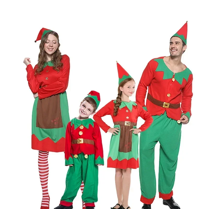 

Christmas Elf Family Matching Costumes Adult Kids Elf Cosplay Outfit Set with Hat Festive Xmas Party Role Play Clothing for Mom