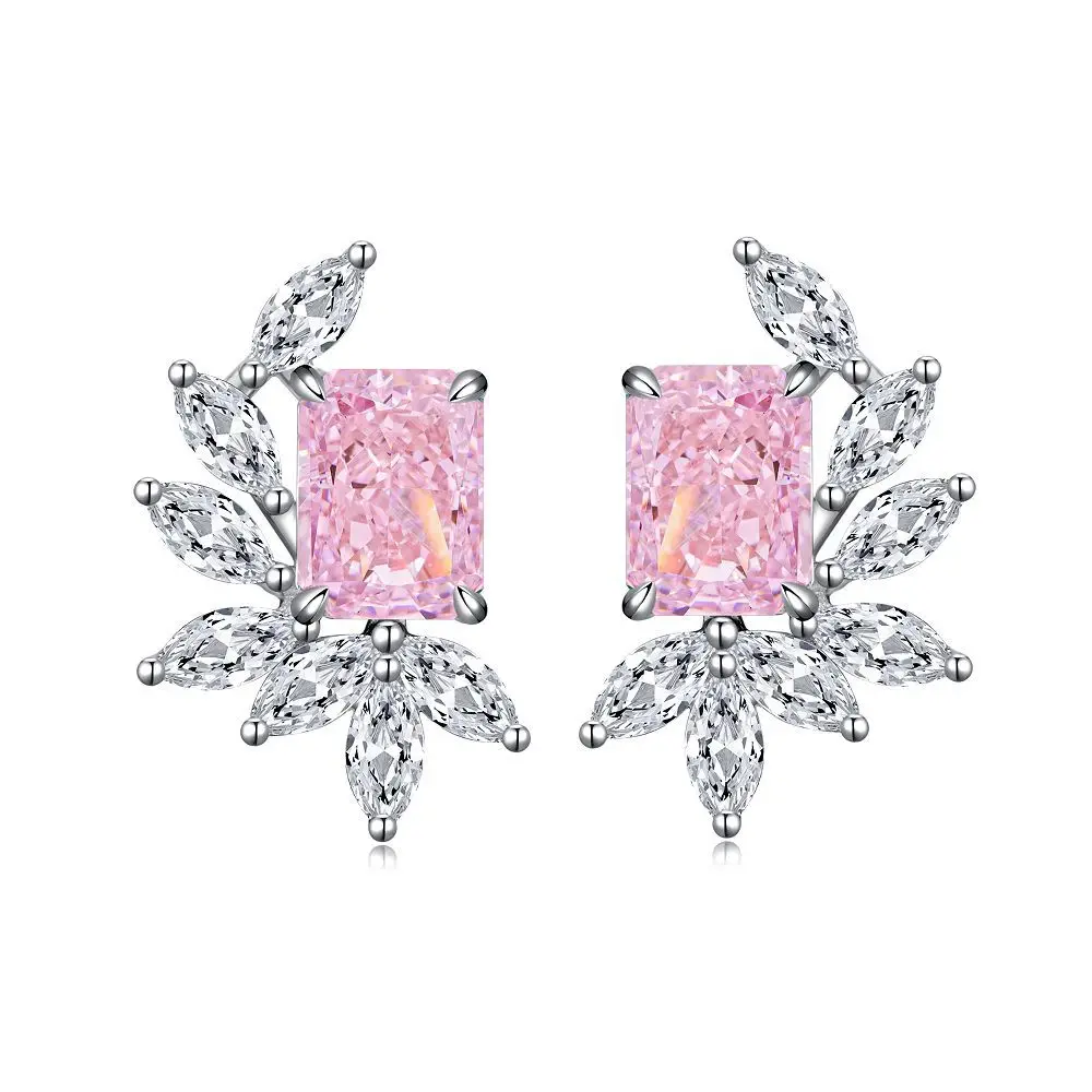 2 Karat Radiant-Schliff 6x8 mm Orange & Rosa High-Carbon-Diamant-Ohrstecker, 14K Weißgold-Fassung für Damen-Modeschmuck – Detail 1