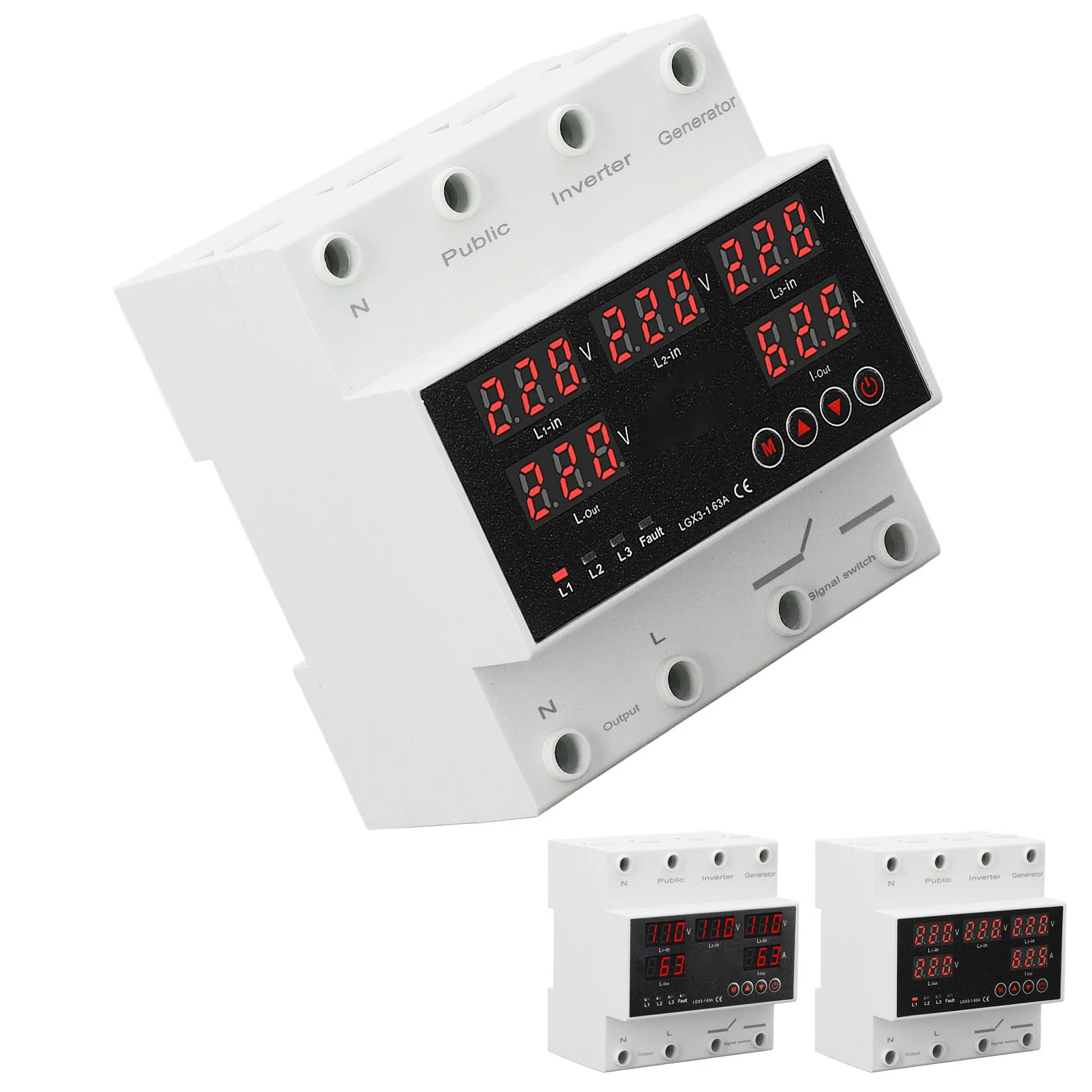 3 Phase 4 Wire Automatic Transfer Switch 63A Changeover Switch Voltage Protector with LED Display Generator and Inverter