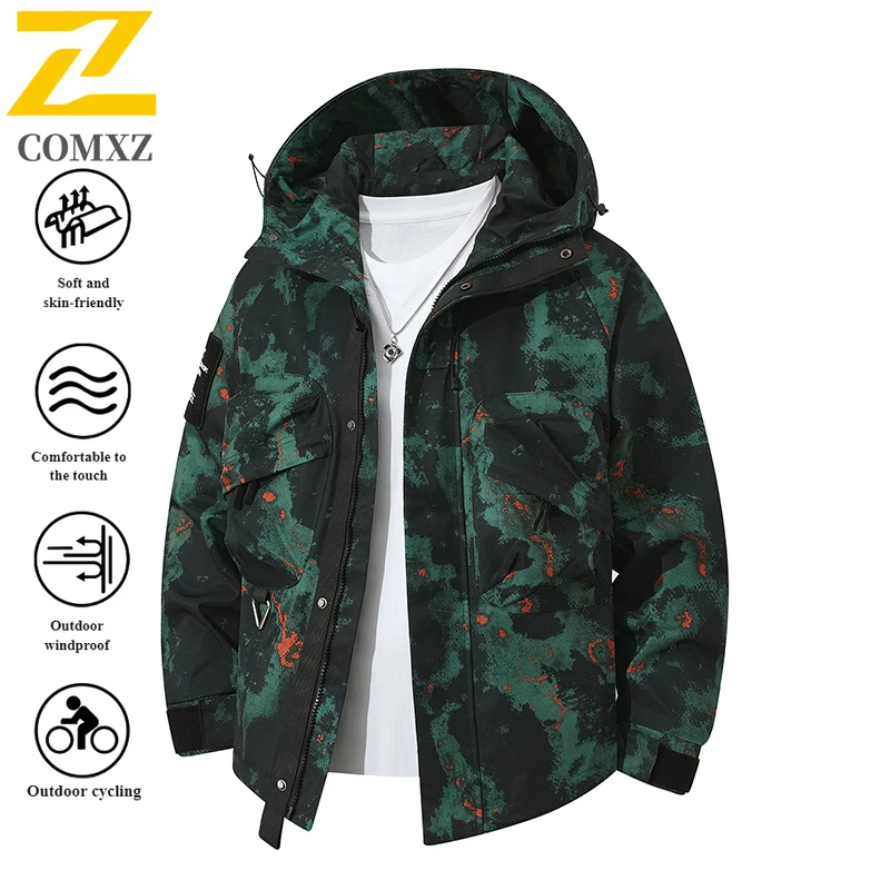 

Men's Outdoor Casual Jacket Korean Style Workwear Spring Autumn Windproof Breathable Hooded Parka with Multi-Pockets Sport Wear