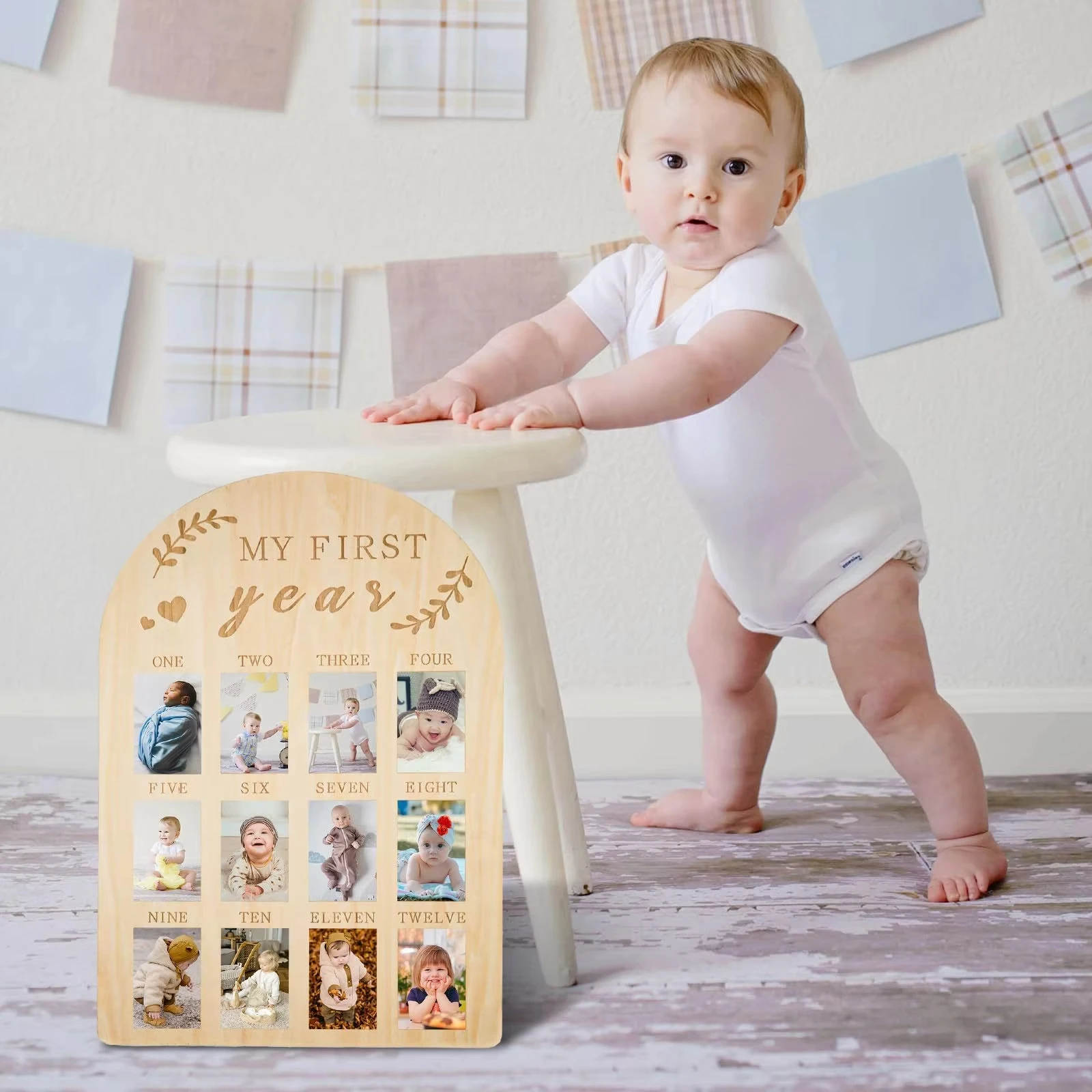 الوليد السنة الأولى إطار صور التصوير الدعائم 12 شهر نمو الطفل صورة سجل معلم مجلس هدية تذكارية الطفل