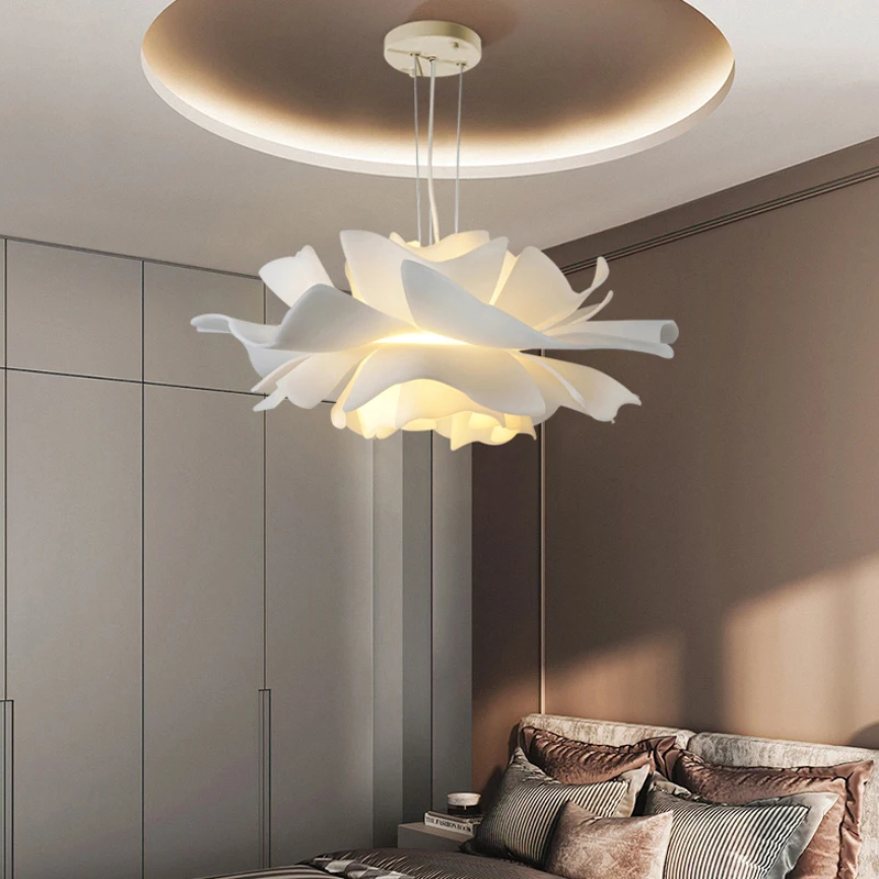 

Italian Flower Chandelier Nordic Living Room Bedroom Chandelier Art White Indoor Household Restaurant Coffee Shop Lamp