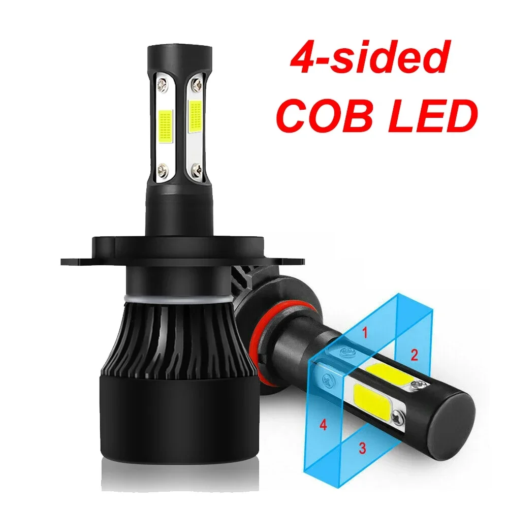 

2x H4 H7 H11 H8 H9 H13 HB3 9005 HB4 9006 9004 9007 4 Sides COB LED Bulb Car Headlight Auto Headlamp Fog Light 12v 6000K White