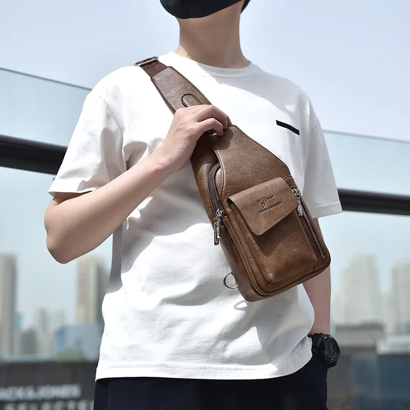 

Men's crossbody bag, fashionable multi-layered large-capacity waterproof single-shoulder crossbody backpack chest bag