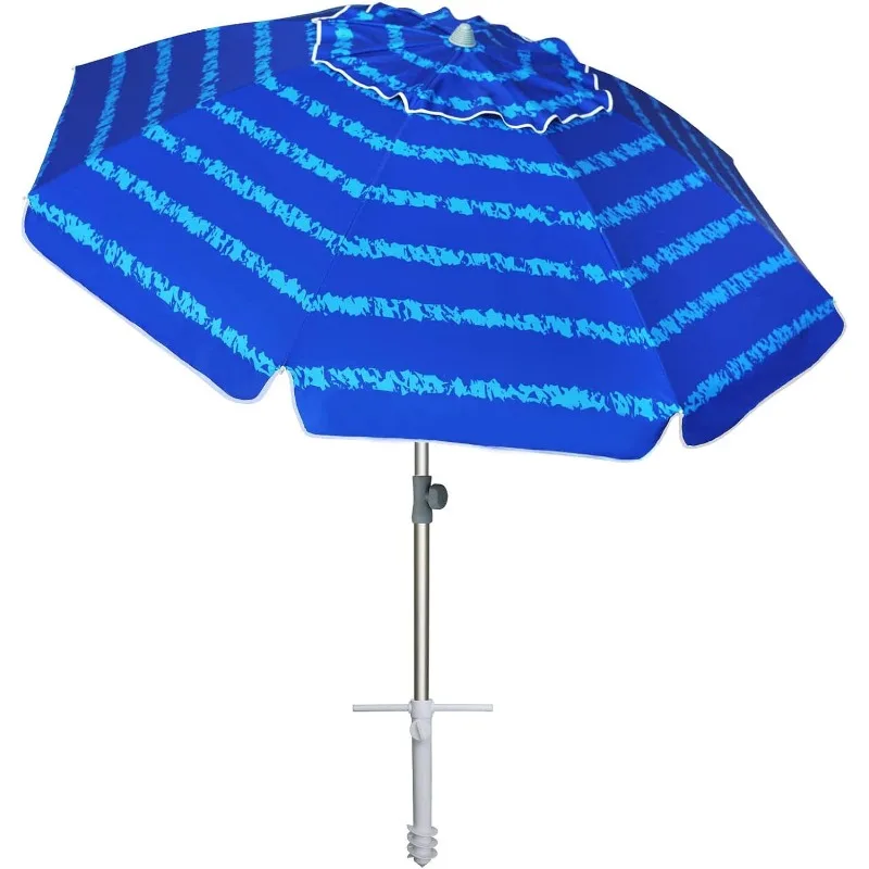 

7 Foot Heavy Duty HIGH Wind Beach Umbrella with Sand Anchor & Tilt Sun Shelter, UV 50+ Protection Outdoor Sunshade