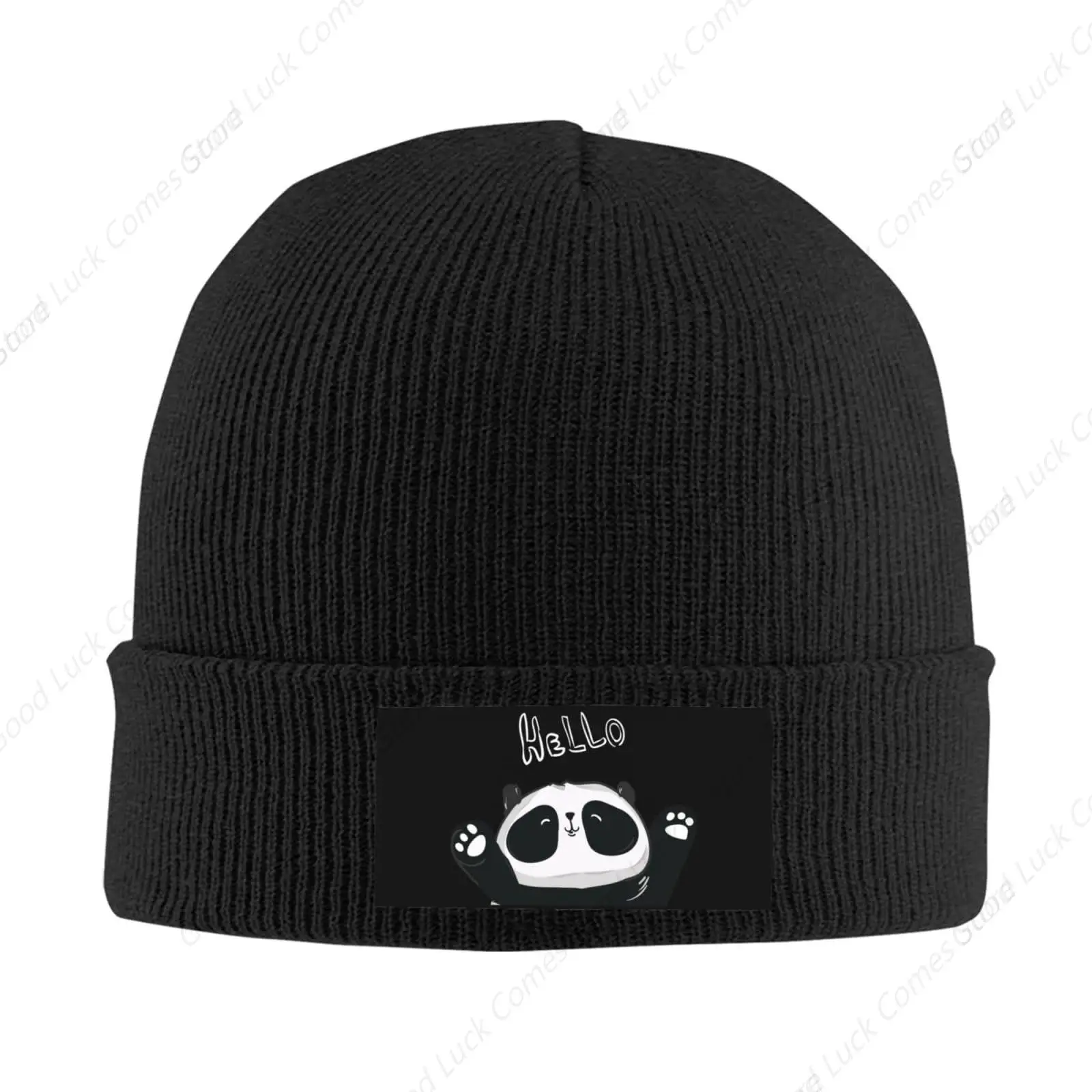 Unisex Hello Panda Beanie for Men and Women Cuffed Plain Knit Hat Winter Soft Warm Beanies Hats Cap