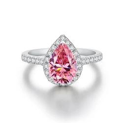 Szjinao 2ct Pink Moissanite Pear Ring For Women With Certificate 100% Sterling Silver 925 Wedding Promise Diamond Jewelry Gift