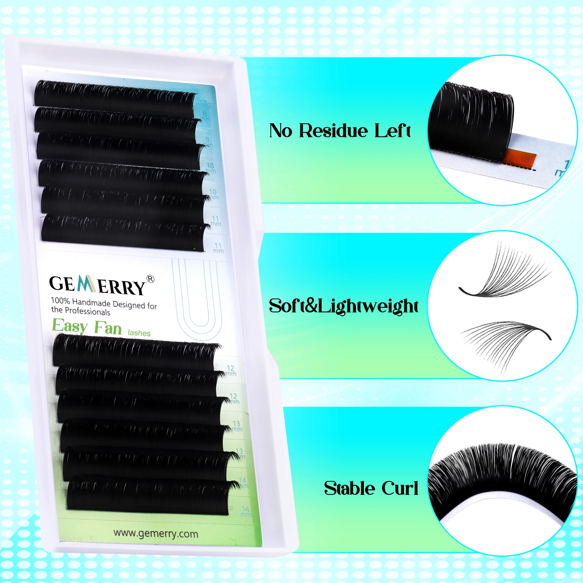 GEMERRY Easy Fan Lashes DIY Volume Faux Nerz Mix Länge Fast Bloom Russland Lange schwarze natürliche Wimpernverlängerung Make-up-Zubehör