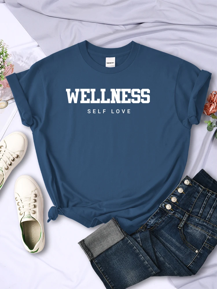 Wellness Self Love Print T-Shirt Women Summer Soft Kawaii Clothing Fashion Crewneck Short Sleeve Street Harajuku Tshirts Womens