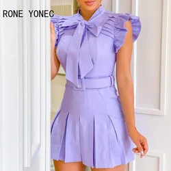 Women Elegant Dress Ruffles Tie Neck Ruched Casual Dress Ruffles Casual Dress