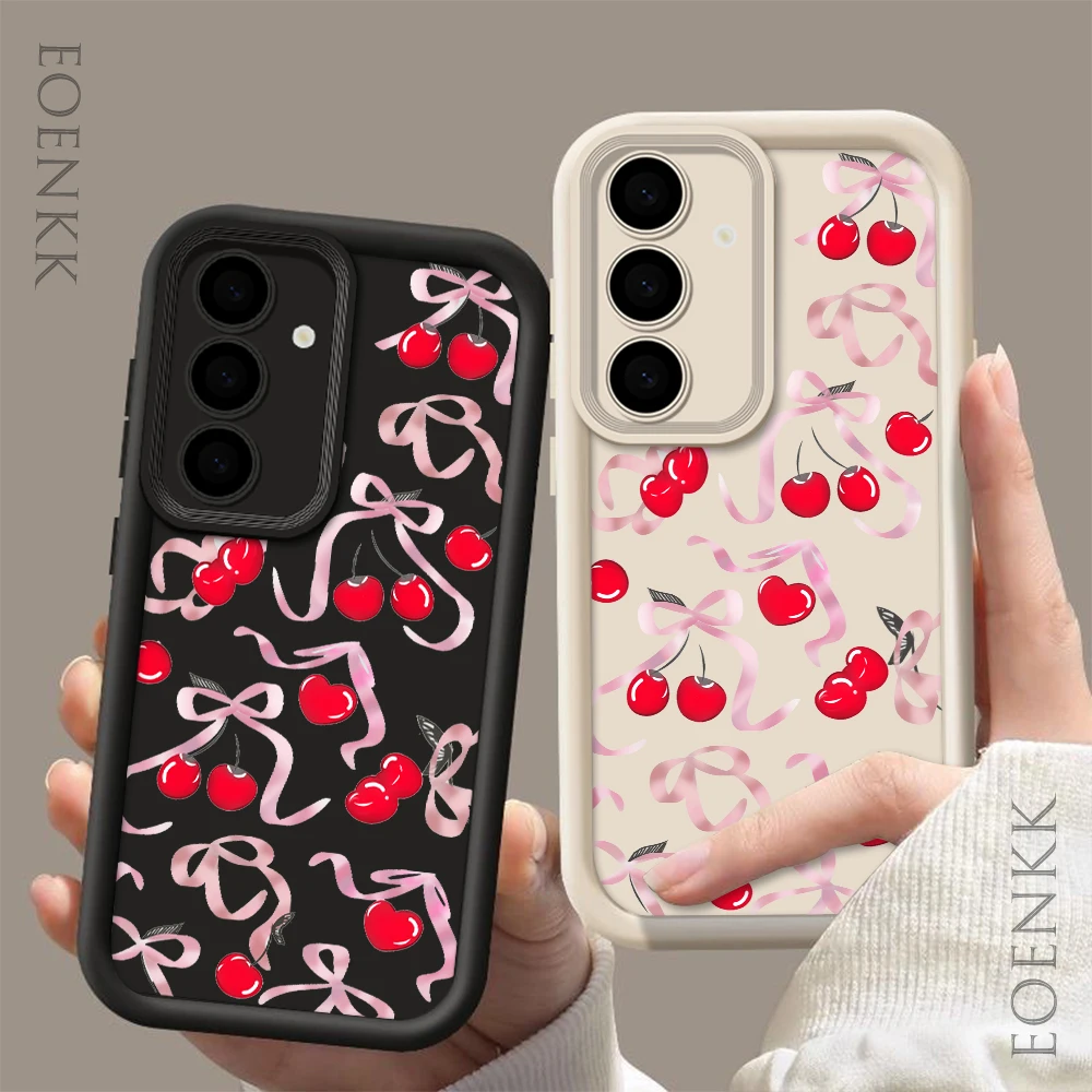 Cute Phone Case For Samsung Galaxy S25 S24 S23 S22 S21 A15 A25 A35 A51A52 A53 A55 A71 A73 Plus FE Ultra 5G Cherry Bowknot Cover