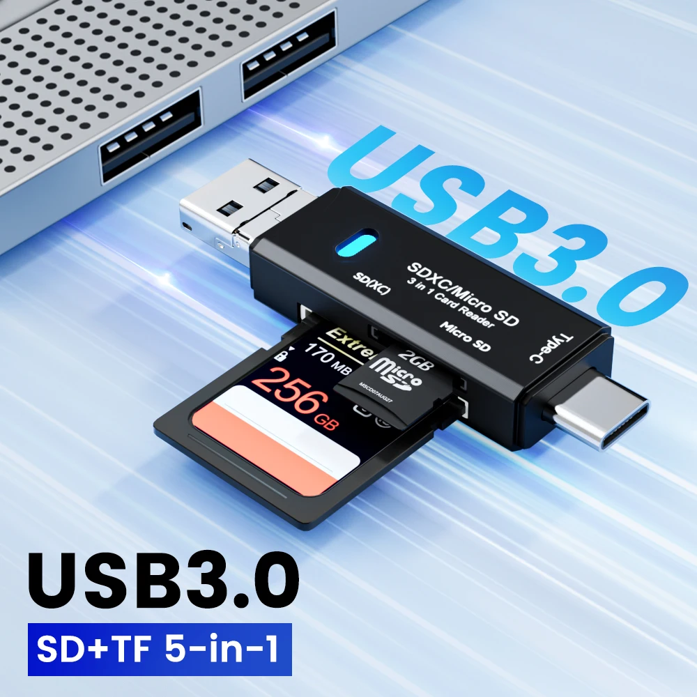 5-in-1 Card Reader Micro SD TF Card Memory Reader USB 3.0 Flash Drive OTG Type C Card Adapter For Mobile Phone Accessories