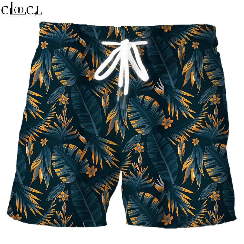 HXHawaii Shorts Polynesian Tropical Plants Leaf Printed Board Shorts Elastic Pockets Beach Pants Men Clothing Dropshipping