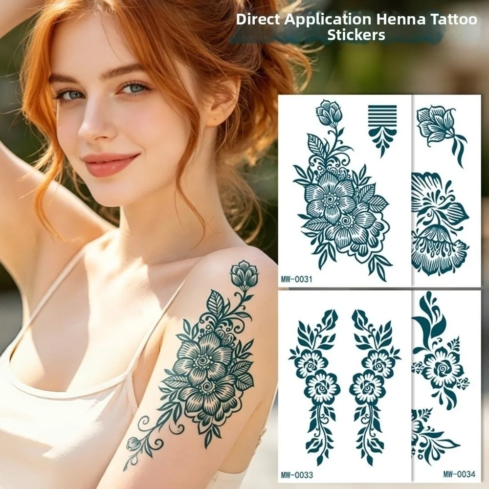 Mehndi Stickers Waterless Henna Tattoo Stickers Legs Arm Wedding Tool Henna Tattoo Decals Waterproof India Flower