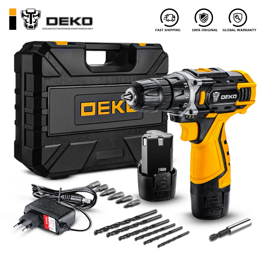 DEKO 12V 16V 20V Cordless Drill with LED Light Electric Screwdriver with Lithium Battery Mini Power Driver LED Worklight Tool
