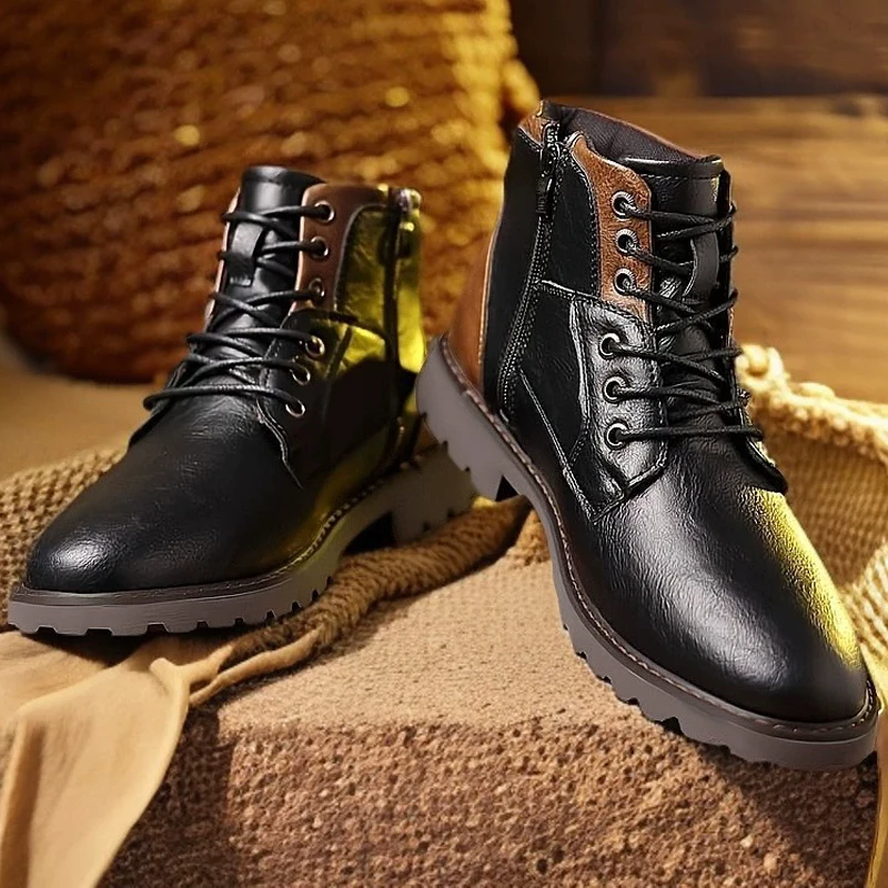 Vintage Men Boots 2026 New Autumn Winter Shoes High Quality Men's Leather Boots Side Zipper Men's Ankle Boots Large Size 39-48