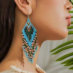 MYYA Rice Beads Water Drop Earrings For Women Exaggerated Ethnic Style Earrings Jewelry Retro Boho Tassels Earrings