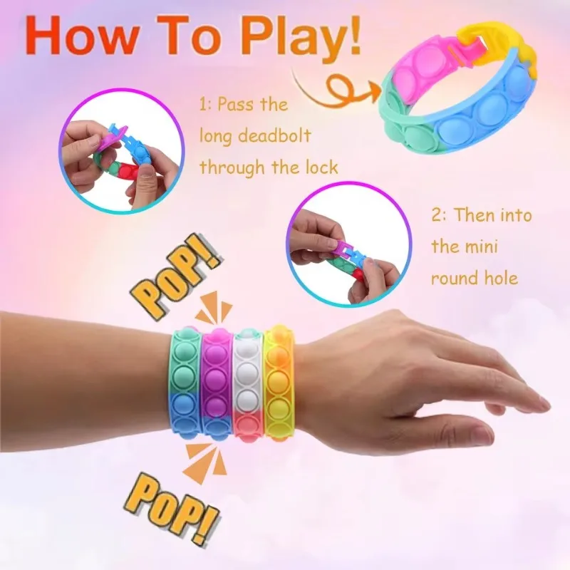 10/30 Pcs New Bubble Bracelet Silicone Bracelet Creative Fun Puzzle Training Relieve Stress Release Pinch Music Bracelet To Toy