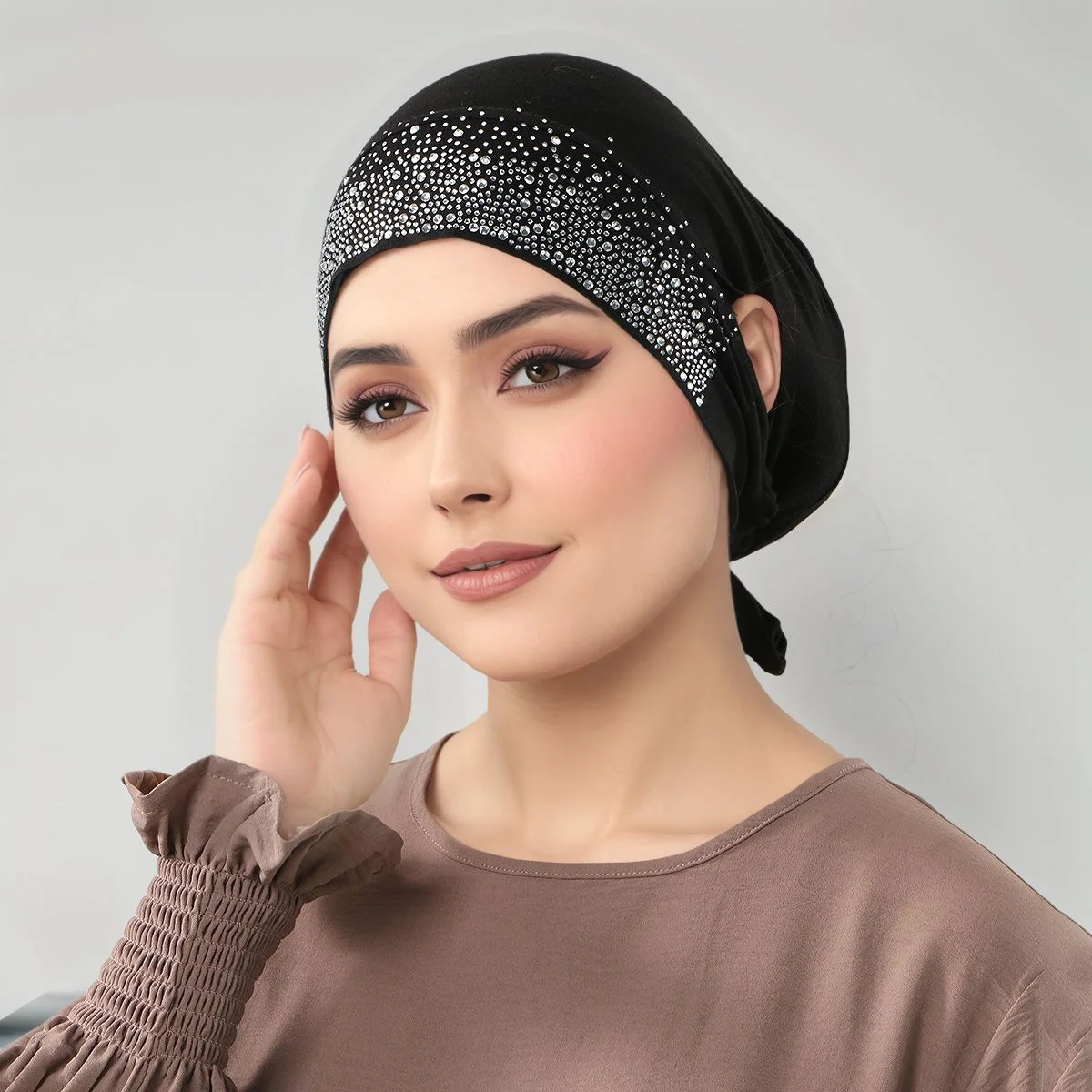 مشروط جيرسي underscarf الحجاب قبعة داخلية المرأة مسلم الماس قبعة ضمادة بسط عادي لينة وشاح الرأس التفاف عمامة مع ثقب #5