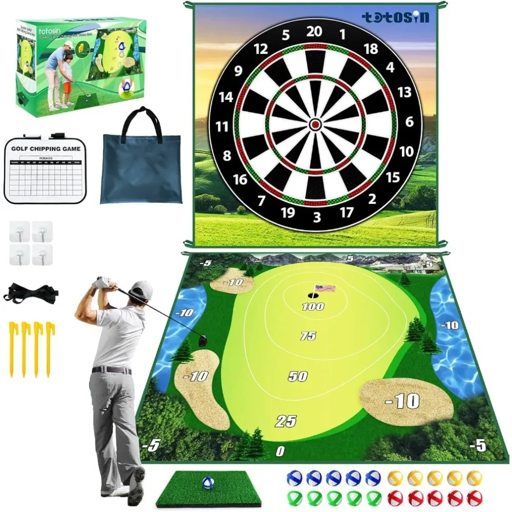 

Golf Chipping Game with Golf Hitting Mat, 70"x70" Double Sided Golf Training Mat with 20 Sticky Balls