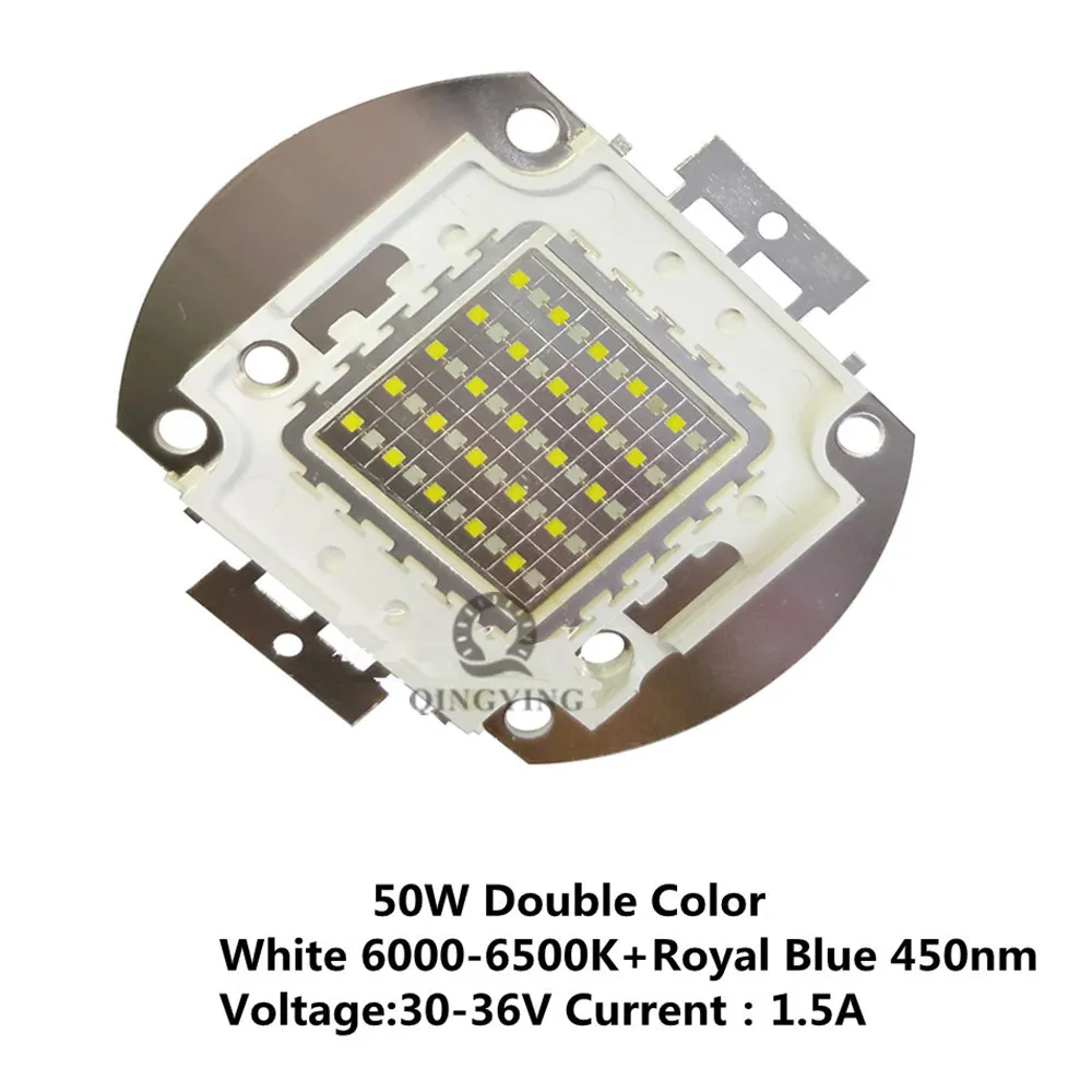 50W 100W Double Color led white 6000k +Royal Blue 450nm 28-36V High Power LED Light lamp