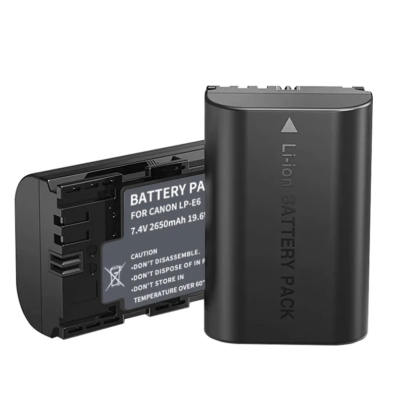 7.4v 2650mAh LP E6 LP-E6 Battery With Charger for Canon EOS 70D 80D 90D R R5 R6 R7 5D Mark II III IV 5DS 5DSR 6D 7D DSLR Camera