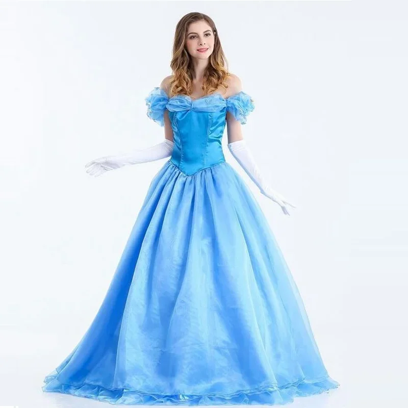 Fairy Tale Princess Cosplay Queen Costume Adult Halloween Carnival Party Costume Blue Long Princess Dress