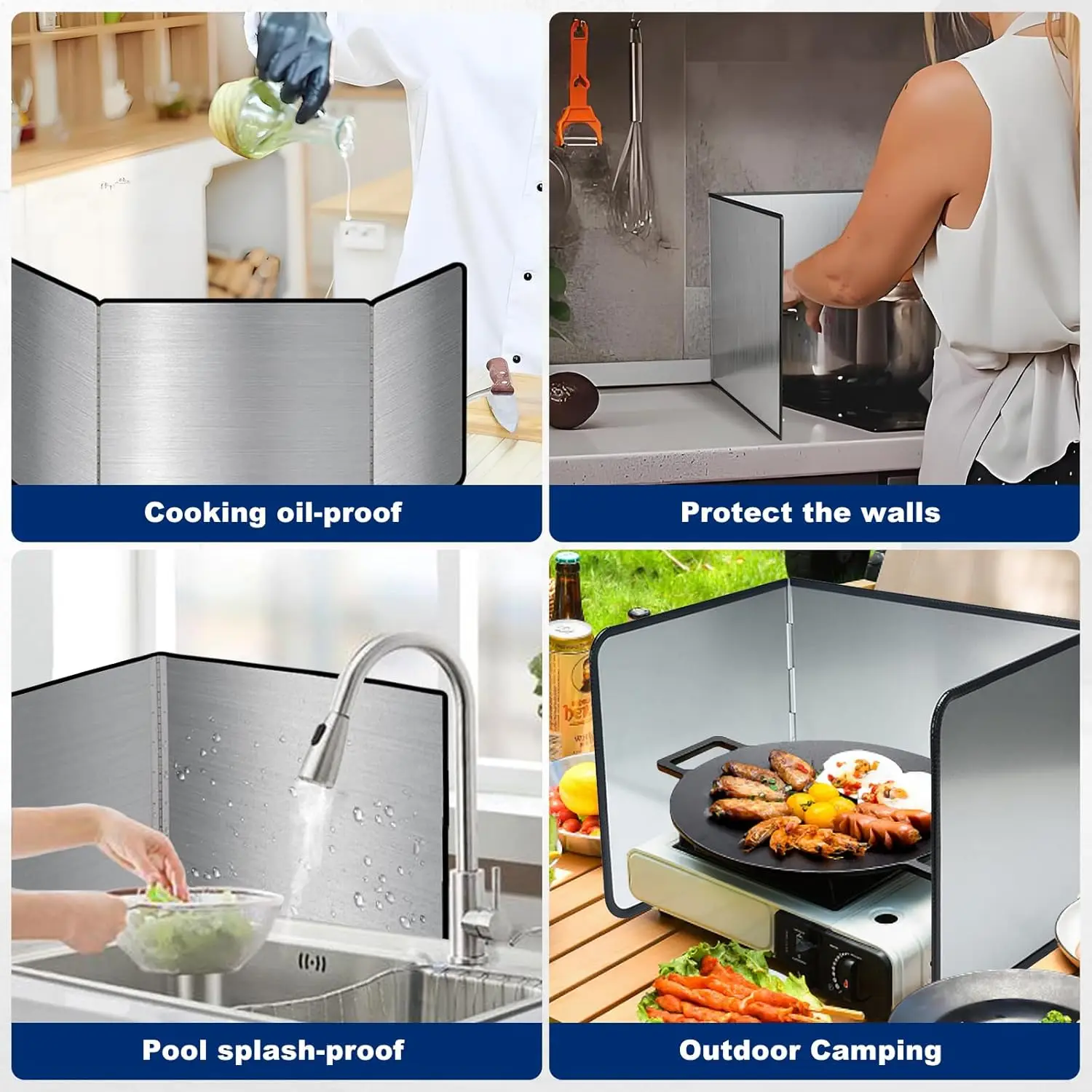 Foldable Stainless Steel Oil Splatter Guard for Frying Pan Oil Splash Insulation Board Nonstick Kitchen Cooking Tool
