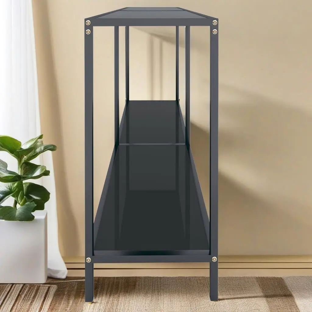 55.1x13.8x29.7 Black Console Table with Tempered Glass Top - Stylish Modern Design