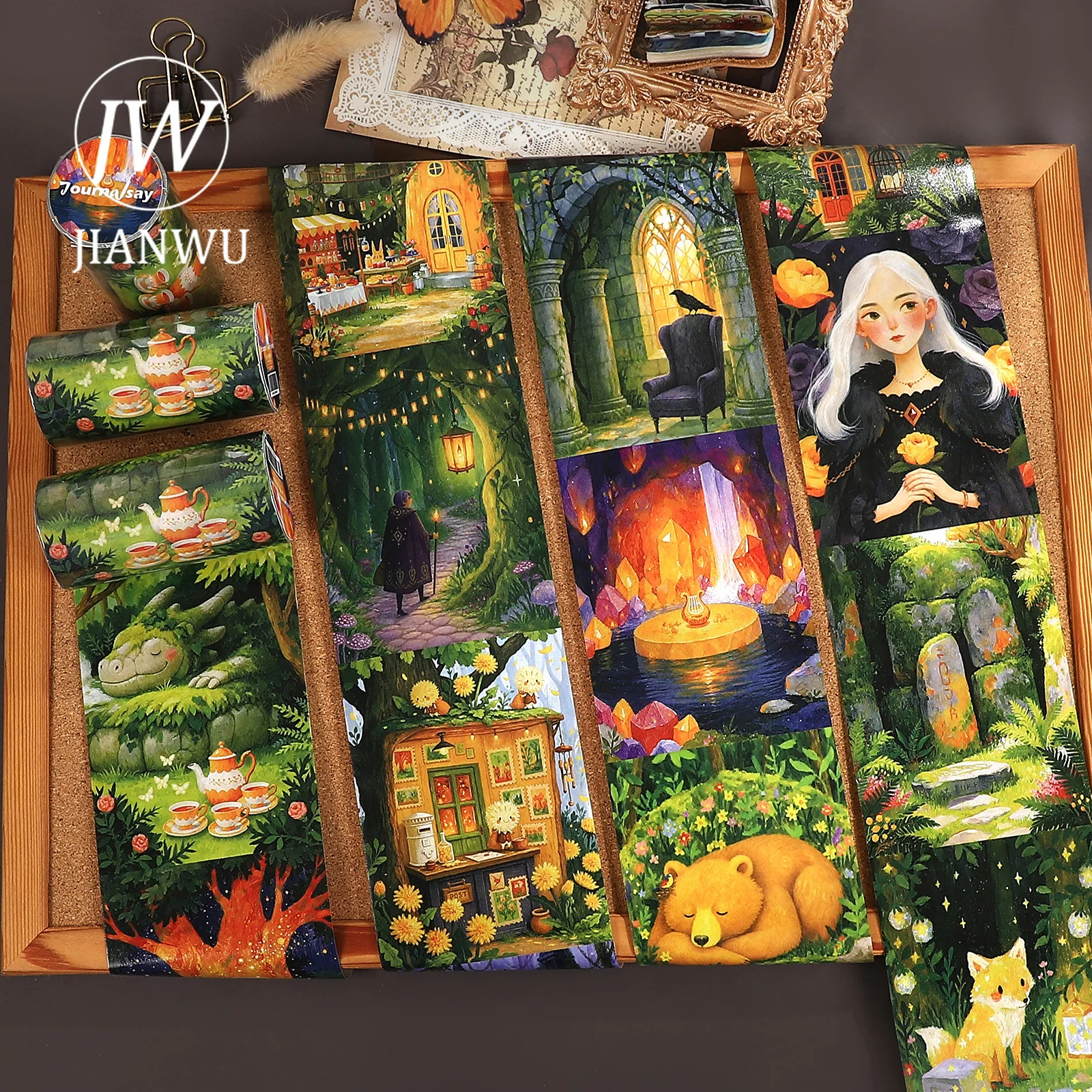JIANWU 80mm*210cm Vintage Magic Forest Character Landscape Material Collage Scrapbooking Washi Tape Creative Journal Stationery