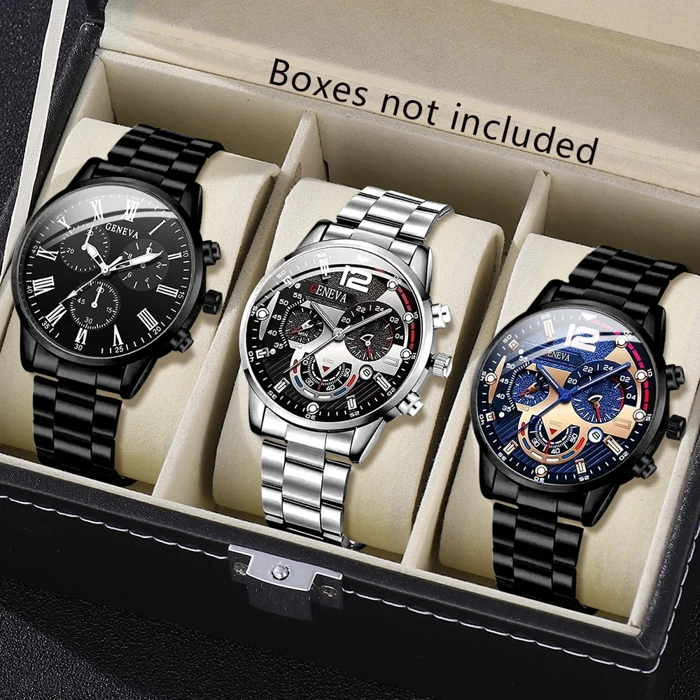 3PCS Men's Business Watch with Personalized Blue Hands, Three-Window Quartz Watch, Fashion Trend Watch
