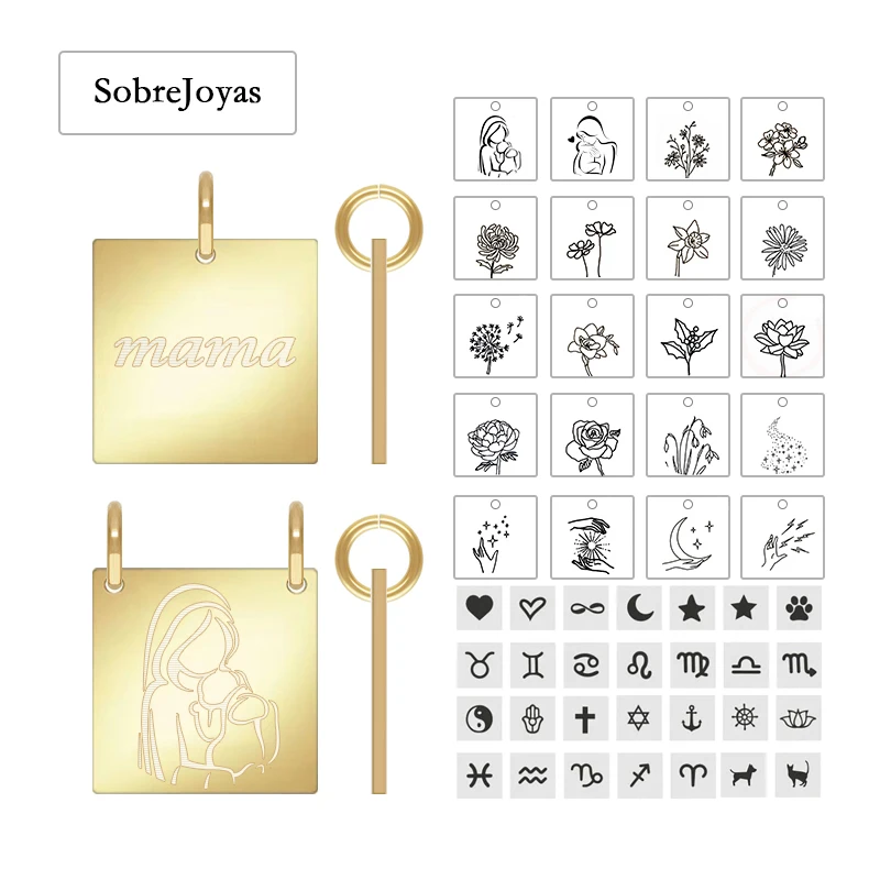 

DIY Custom Letter Disc 14K Gold Filled Personalized Initial Square Charms Necklace, Engravable Multi Tag Square Pendant