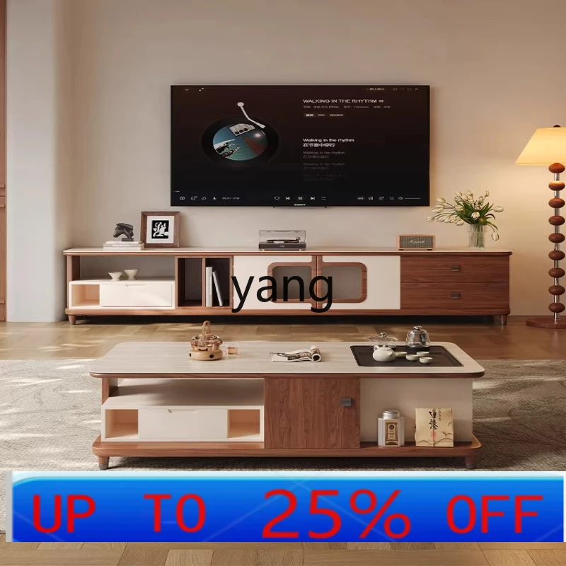 

LH medieval style living room rock slab kung fu coffee table TV cabinet combination hidden tea stove