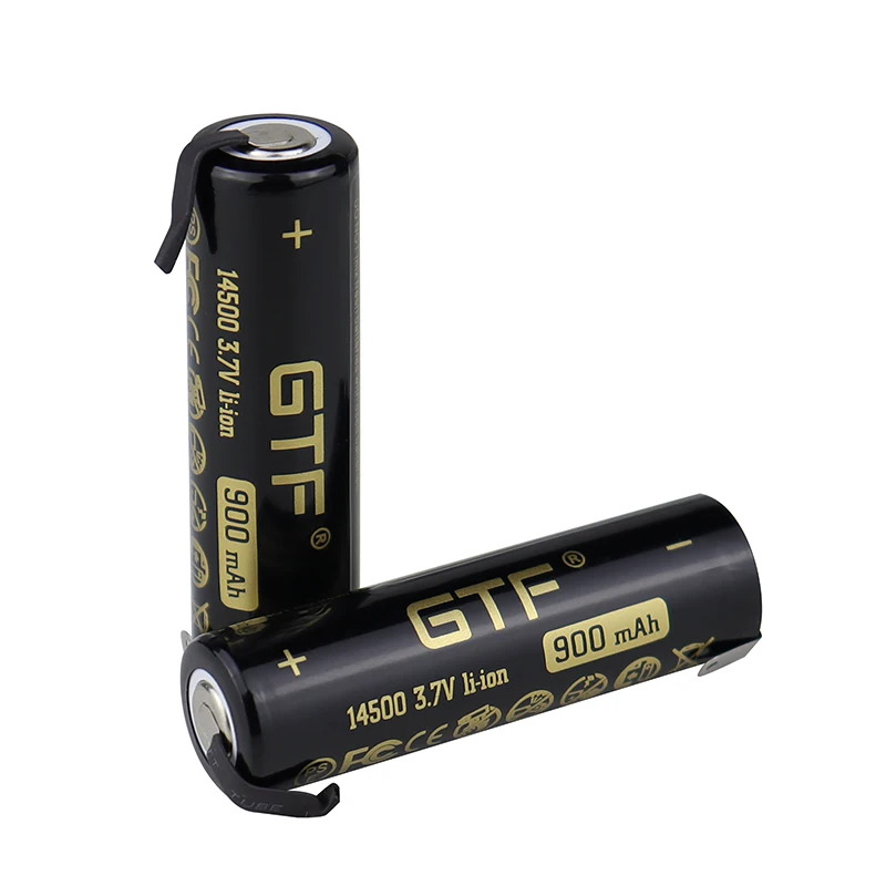 GTF 3.7V 900mAh 14500 with tab real capacity Li-Ion Rechargeable Battery for flashlight/remote control/toy point head 14500