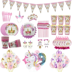 Unicorn Disposable Tableware Girl Unicorn Birthday Party Decoration Kids Unicorn Balloons Plate Napkin Unicorn Party Supplies