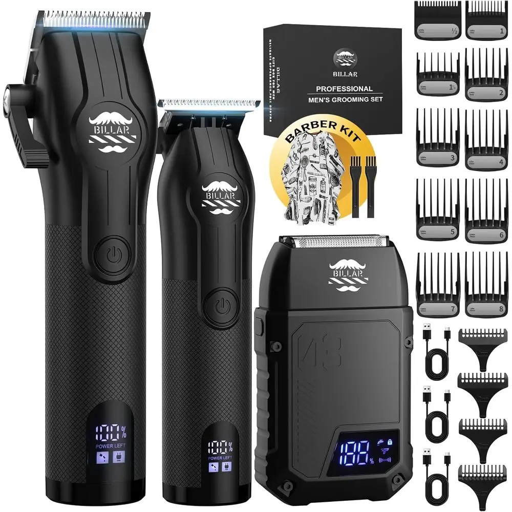 Professional Hair Clippers and Trimmer Set - Oil Shaver for Men, Haircut Kit for Barbers and Personal Use (Black)