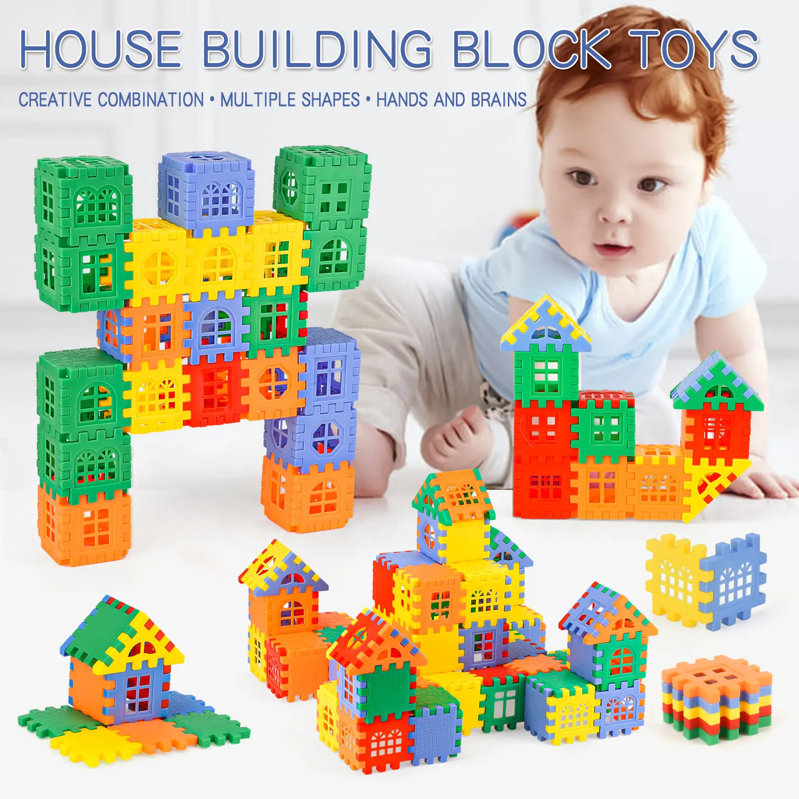 Children Building Houses, Building Blocks, Assembling Toys, Puzzle, Large Particle Blocks, Wall And Window Models, Puzzle, 3-12