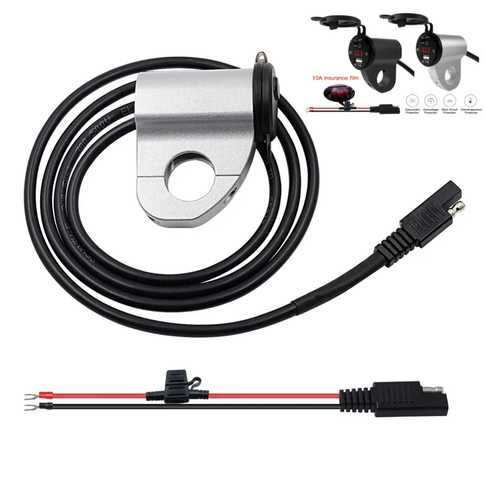 

New Upgrade Motorcycle Aluminum Alloy Waterproof Mobile Phone Charger Digital Display Voltage 2.4A Car USB with Power Off Switch