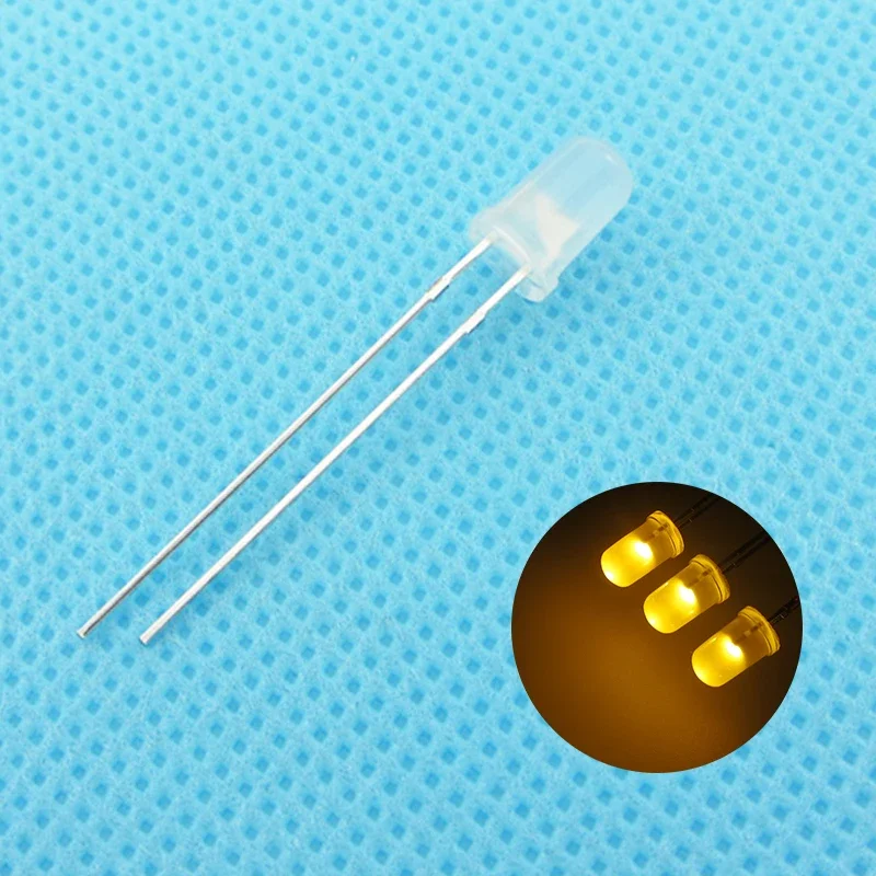 100pcs/lot 5mm Yellow LED Round Light Emitting Diode Diffused Foggy Ultra Bright Lamp Bead Plug-in DIY Kit Wide Angle DIP — zdjęcie 2