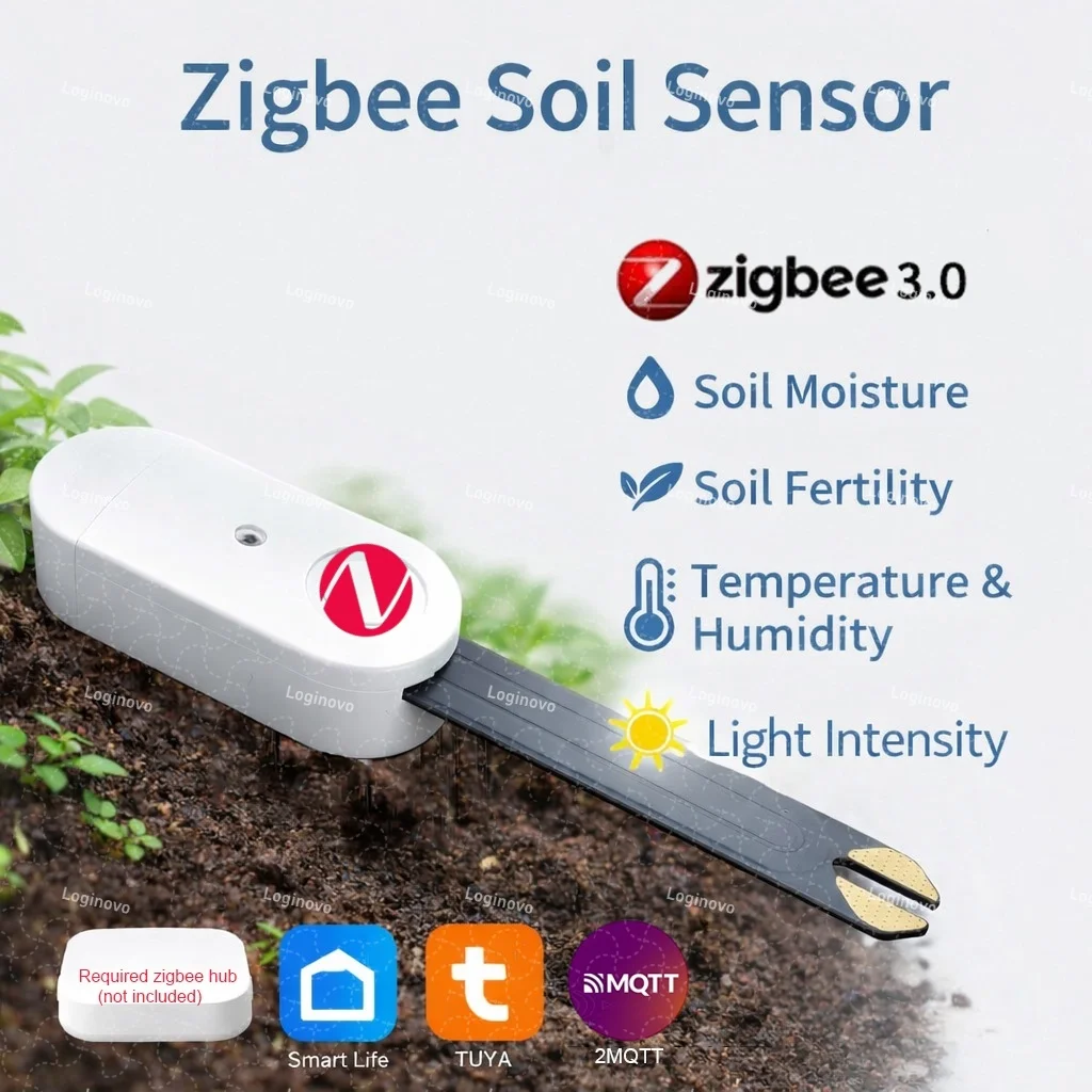 Zigbee Soil Moisture Sensor Temperature Humidity Light Fertility Tester Meter Optional 2MQTT& Tuya Smart Life Version For Garden