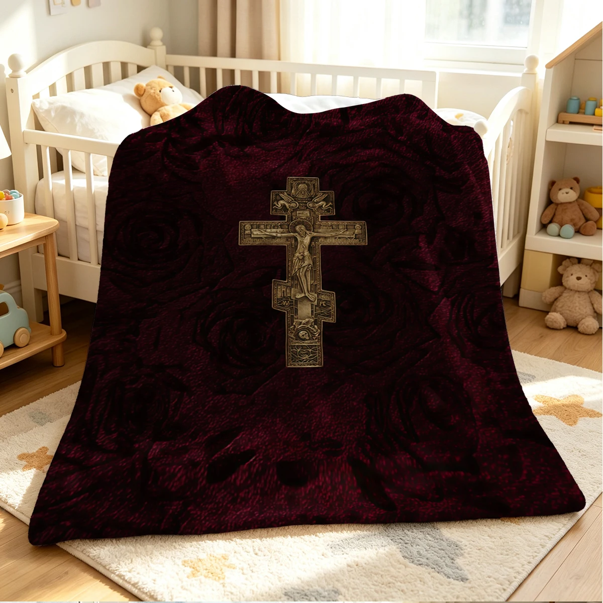 Holy Cross Flannel Blanket Warm Soft Halloween Christmas Couch Warm Cozy Decorative Decor Gift for All Season