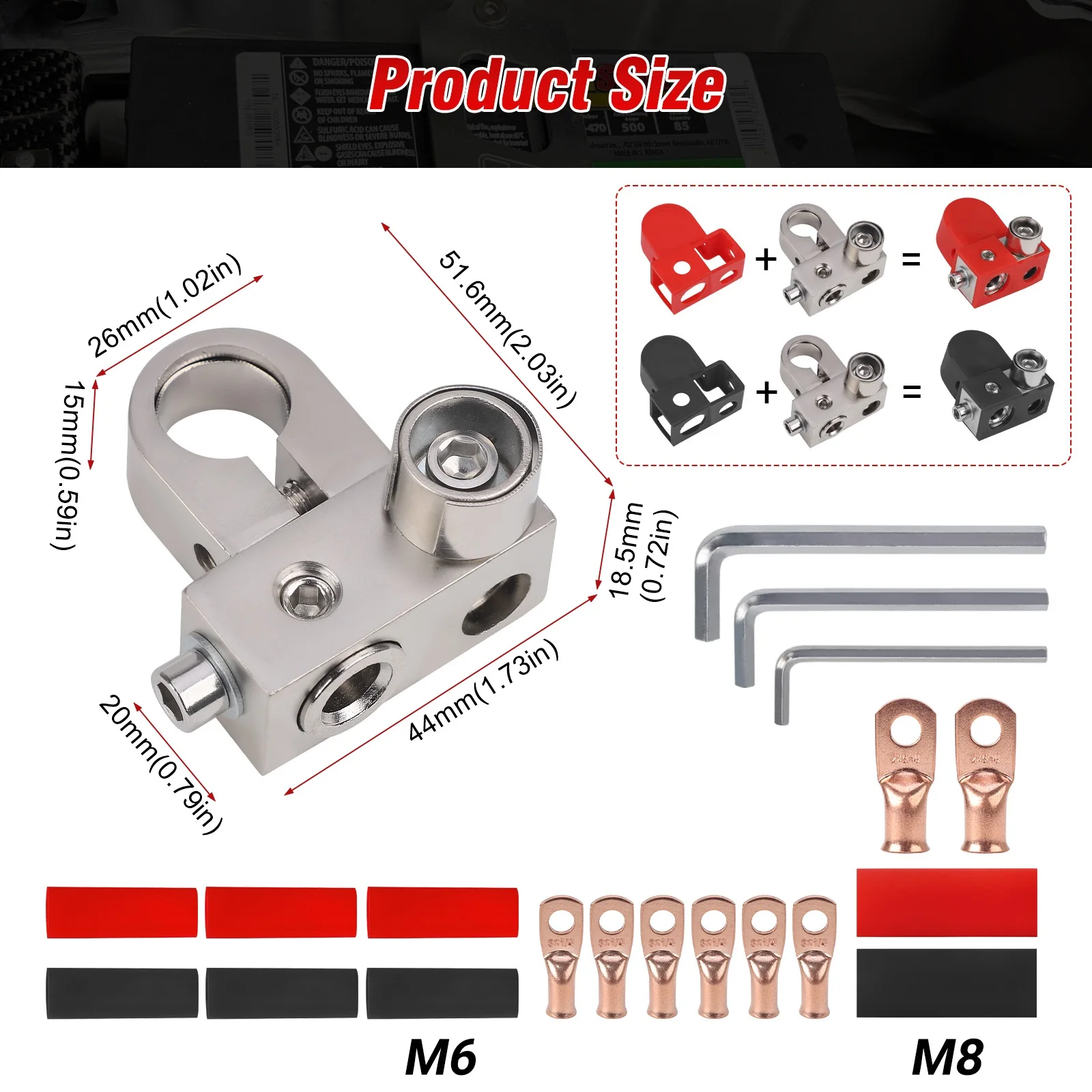 For Car Truck Marine Boat Top Mount Side Mount Power Ring Provision Brass Battery Terminals 1X0/2/4 Gauge & 1X4/8 Gauge Outputs