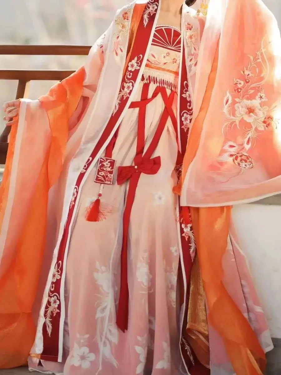 

Оранжевый женский повседневный древний костюм Hanfu в китайском стиле, юбка Hezi, карнавальный костюм династии Тан, традиционная китайская одежда